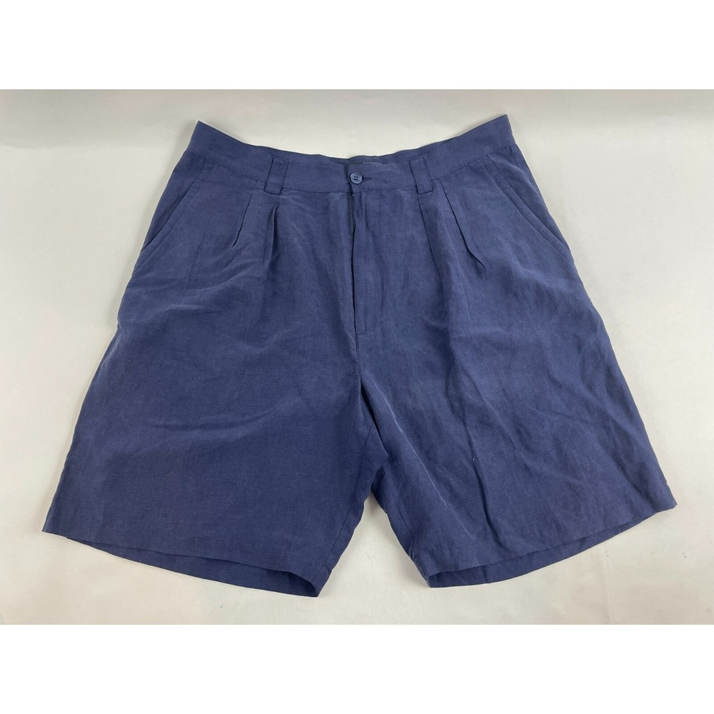 Maxwell & Co. Shorts Men's Size 34 Navy Blue Flat Front Silk Linen Blend Pockets